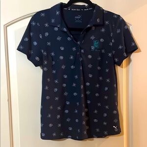 Puma Dark Blue Floral TPC Las Vegas Golf Polo Short Sleeve Shirt S